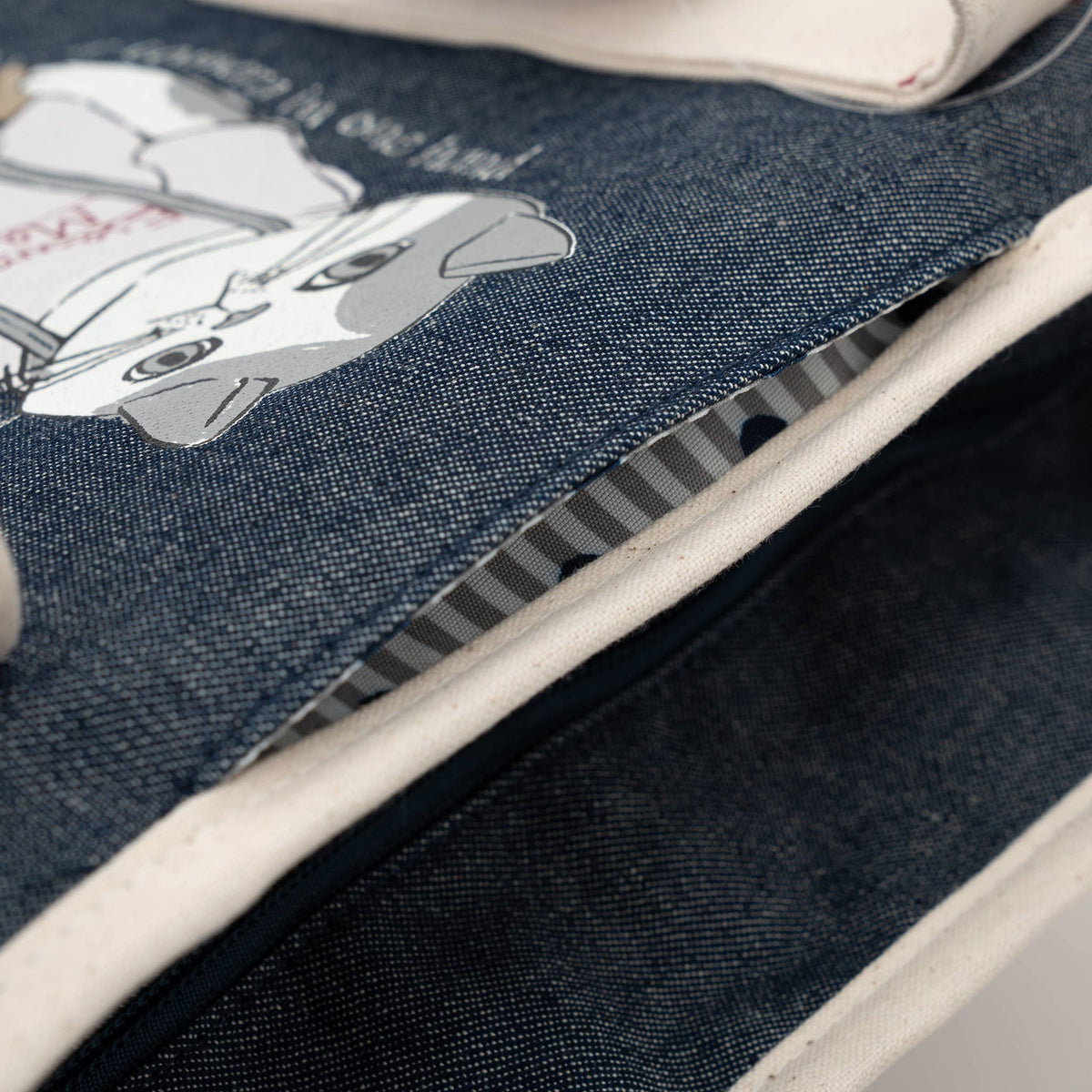 Kusuguru Japan Denim & Canvas Cat Tote Bag Dark Blue Denim