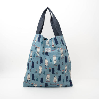 Kusuguru Japan Three Cats Embroidered Large Tote Bag - Blue
