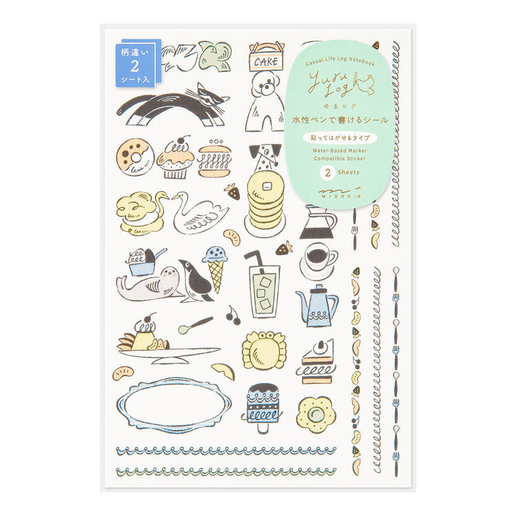 YURU LOG DECORATION STICKER 2 SHEETS SWEETS & ANIMALS
