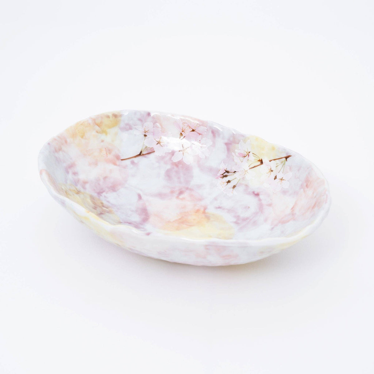 Handmade Pale Lilac Cherry Blossom Mino Ware Oval Serving Bowl