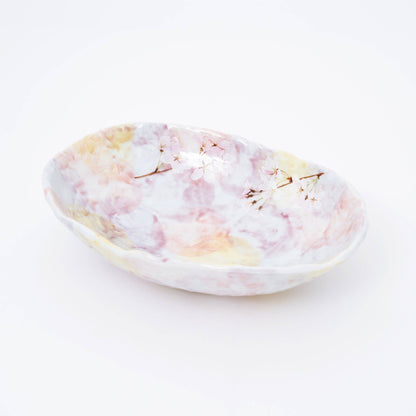 Handmade Pale Lilac Cherry Blossom Mino Ware Oval Serving Bowl