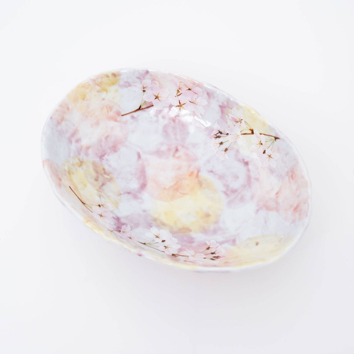 Handmade Pale Lilac Cherry Blossom Mino Ware Oval Serving Bowl