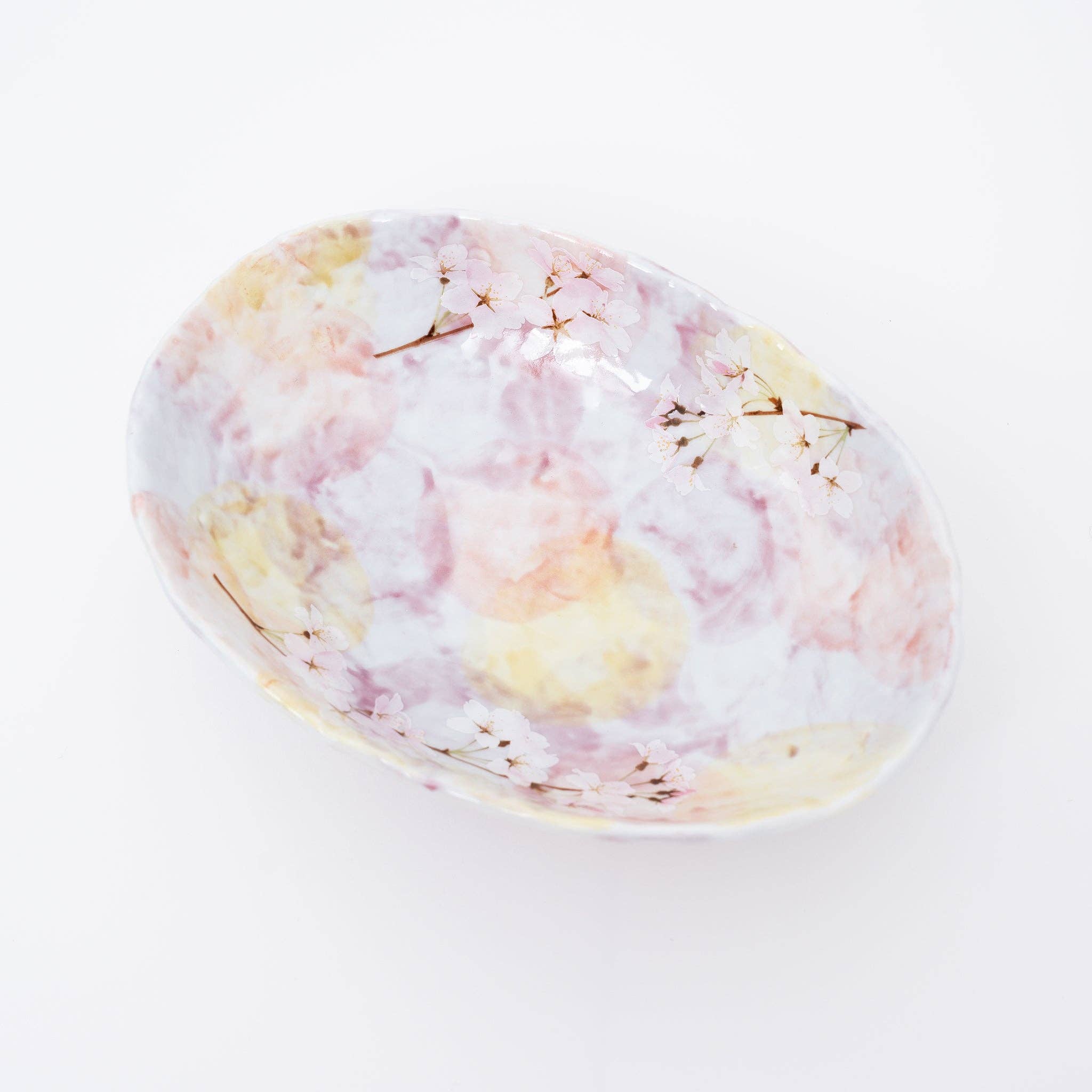 Handmade Pale Lilac Cherry Blossom Mino Ware Oval Serving Bowl