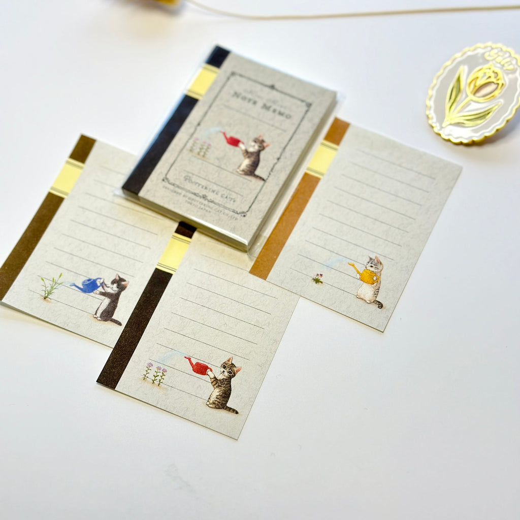 Pottering Cat Mini Notebook Memo Pad - Cat Watering Plants