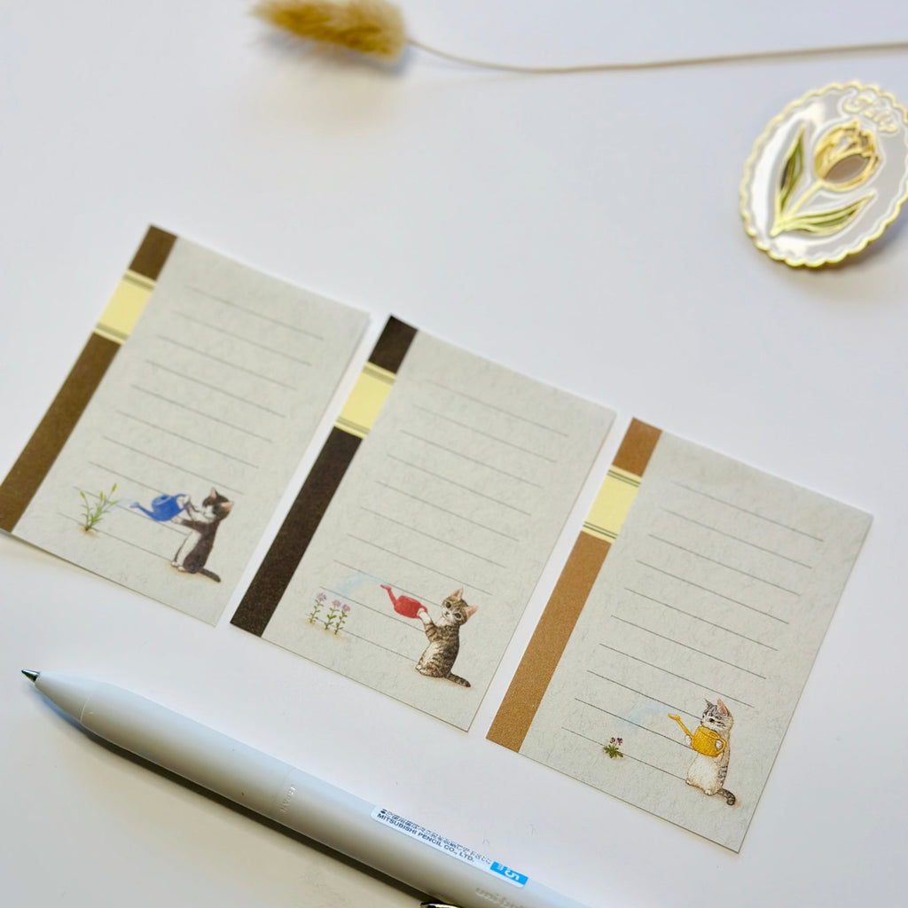 Pottering Cat Mini Notebook Memo Pad - Cat Watering Plants