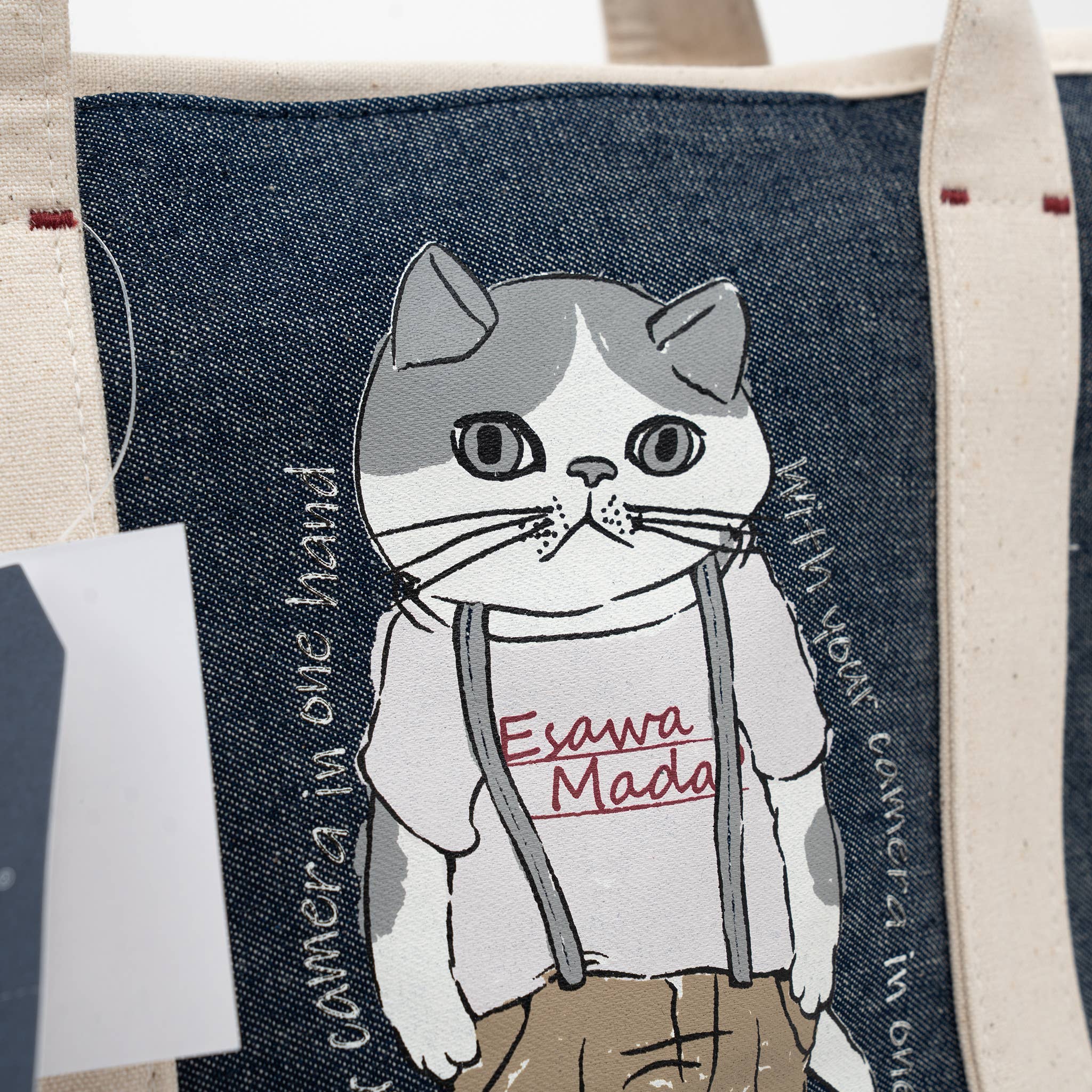 Kusuguru Japan Denim & Canvas Cat Tote Bag Dark Blue Denim