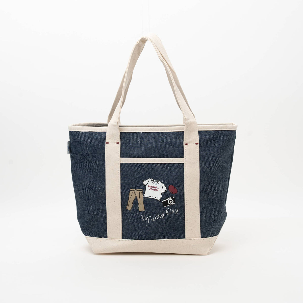 Kusuguru Japan Denim & Canvas Cat Tote Bag Dark Blue Denim
